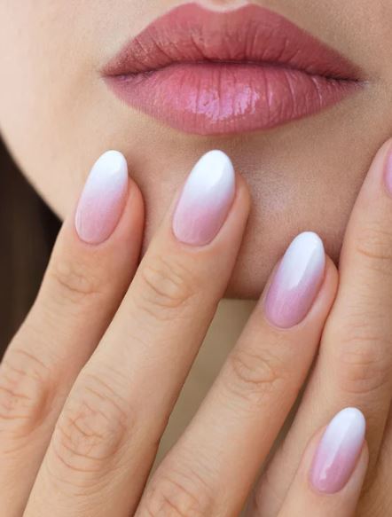 white and pink ombre nails