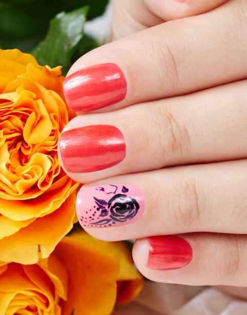 Hand painted rose nails