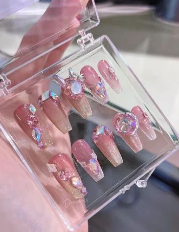 Pink Crystal Cat Eye Nails