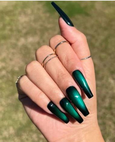 Deep Green Cat Eye Nails