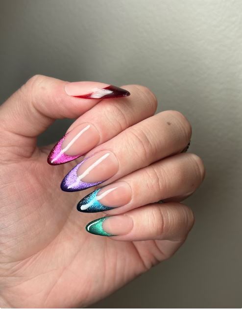 French Tip Cat Eye Nails