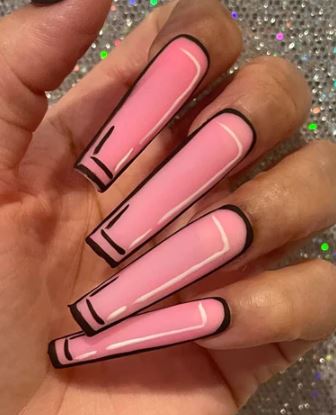 Pink & Black Coffin Pop Art Nails