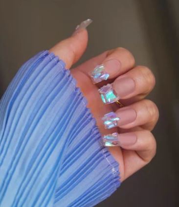 Blue Crystal Nails