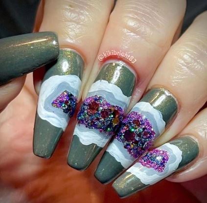 Green & Purple Geode Nails