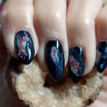 Dark Blue Druzy Nails