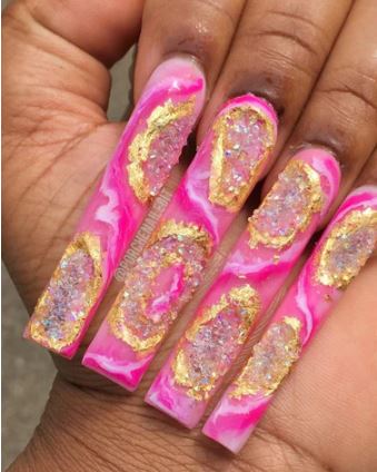 Extra Long Pink Geode Nails