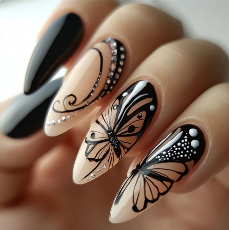 black butterfly nails