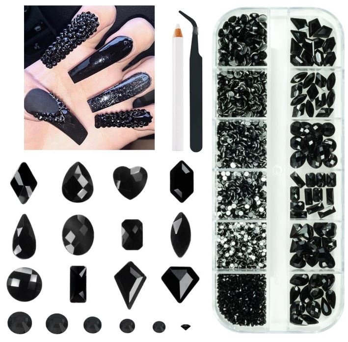 Black Crystal Nails