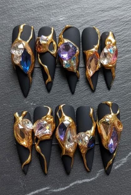 Black & Gold Geode Nails