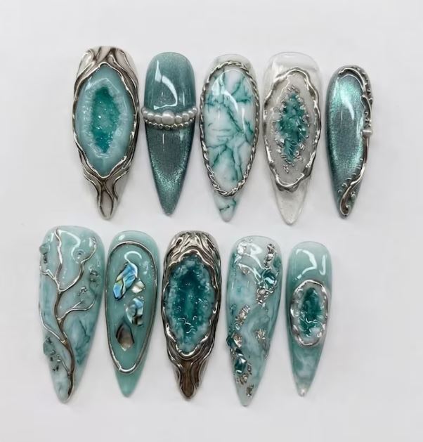 Turquoise Druzy Nails