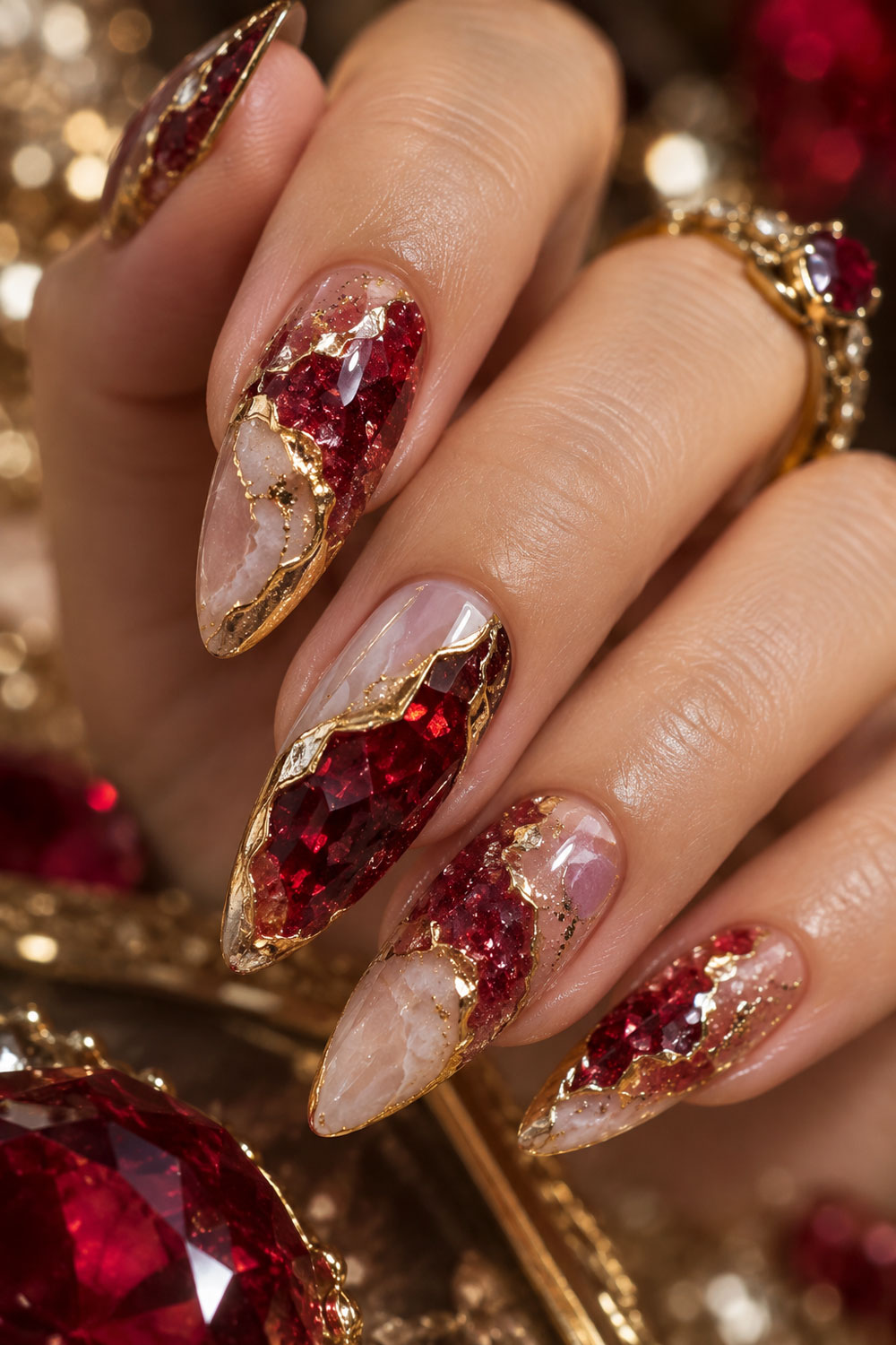 Red Druzy Geode Nails
