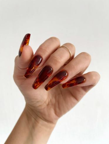 Tortoise Shell Coffin Nails