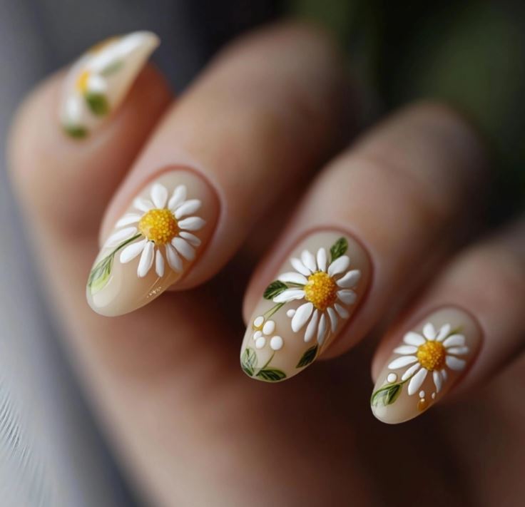 summer daisy nail design