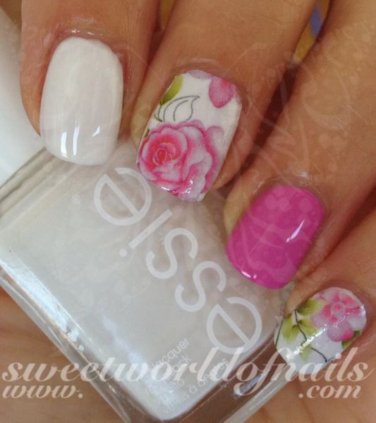 Pink Floral Water Transfer Nail Stickers