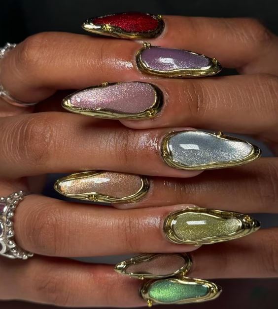 cat eye gold french nails