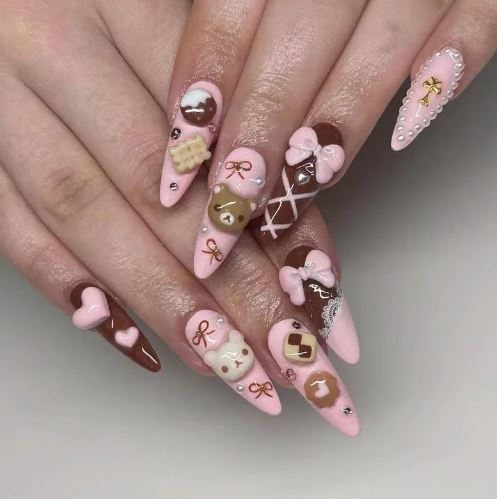 bear chocolate kawaii nails