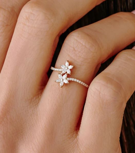dainty marquise diamond flower ring