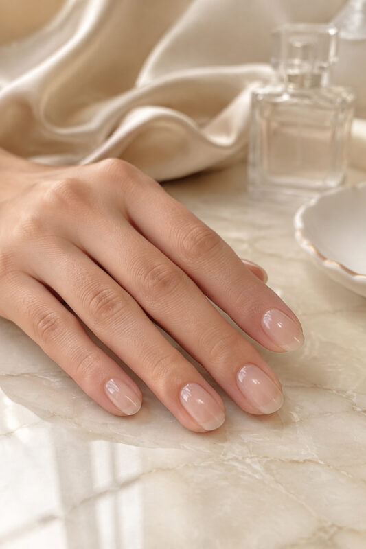Nude and Milky Lip Gloss Nails